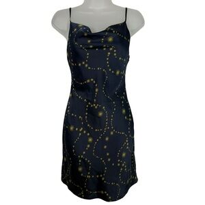 Urban Outfitters Navy Blue Celestial Star Print Satin Slip Dress XS Night Out